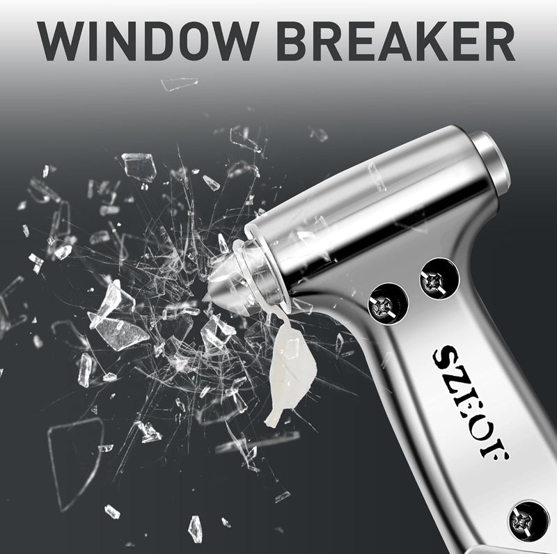 SZEOF Safety Hammer Cute with Window Breaker and Seat Belt Cutter,Car Emergency Escape Hammer,Escape Tool,Metallic Silver,2PCS - Image 3